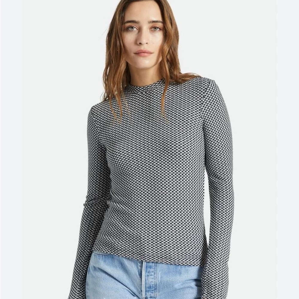 Brixton Black and White Houndstooth Patterned Long Sleeve Top